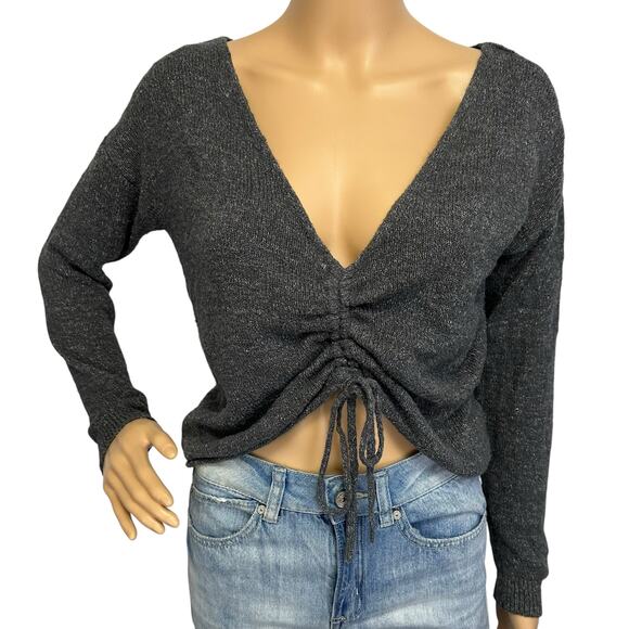 2/$30 Roxy Rolling Hills Cinched Crop Sweater Gray Size S - Picture 3 of 13